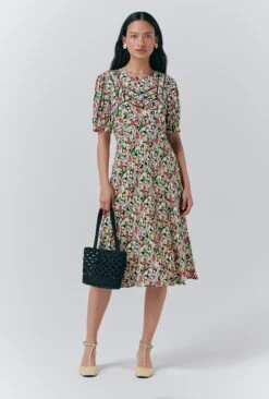 Dotty Crepe Floral Short Tea Dress