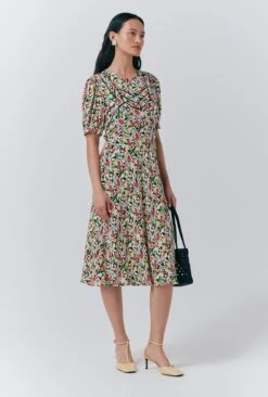 Dotty Crepe Floral Short Tea Dress -Ghost Store D10G049 Z84 33691 650px 964px