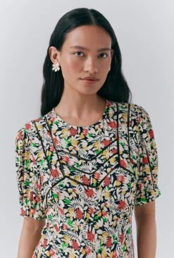 Dotty Crepe Floral Short Tea Dress -Ghost Store D10G049 Z84 33693 650px 964px