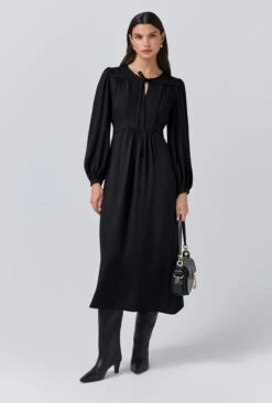 Layla Crepe Tie Neck Midi Dress