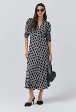 Mia Crepe Floral Midi Tea Dress