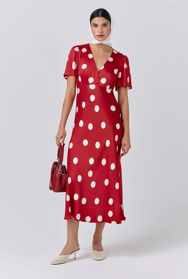 Elizabeth Polka Dot Satin Midi Tea Dress Elizabeth Polka Dot Satin Midi Tea Dress -Ghost Store D11G022 Z49 33967 650px