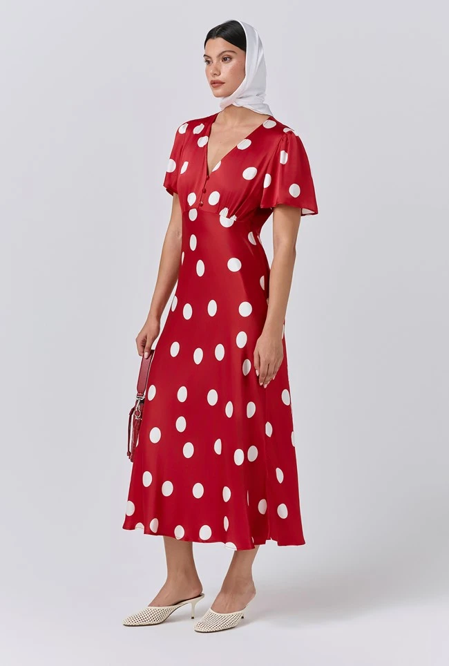 Elizabeth Polka Dot Satin Midi Tea Dress Elizabeth Polka Dot Satin Midi Tea Dress -Ghost Store D11G022 Z49 33968 650px