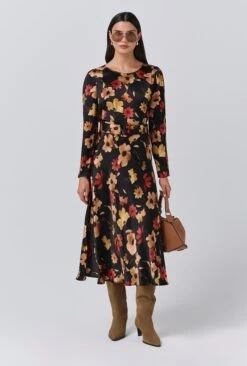 Sophia Floral Boat Neck Midi Dress