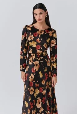 Sophia Floral Boat Neck Midi Dress -Ghost Store D11G032 Z66 33954 650px 964px