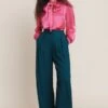 Mae Crepe Wide-Leg Trousers Petrol Green