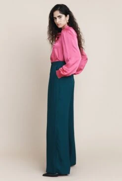 Mae Crepe Wide-Leg Trousers Petrol Green -Ghost Store P05G002 K72 25231 650px 964px