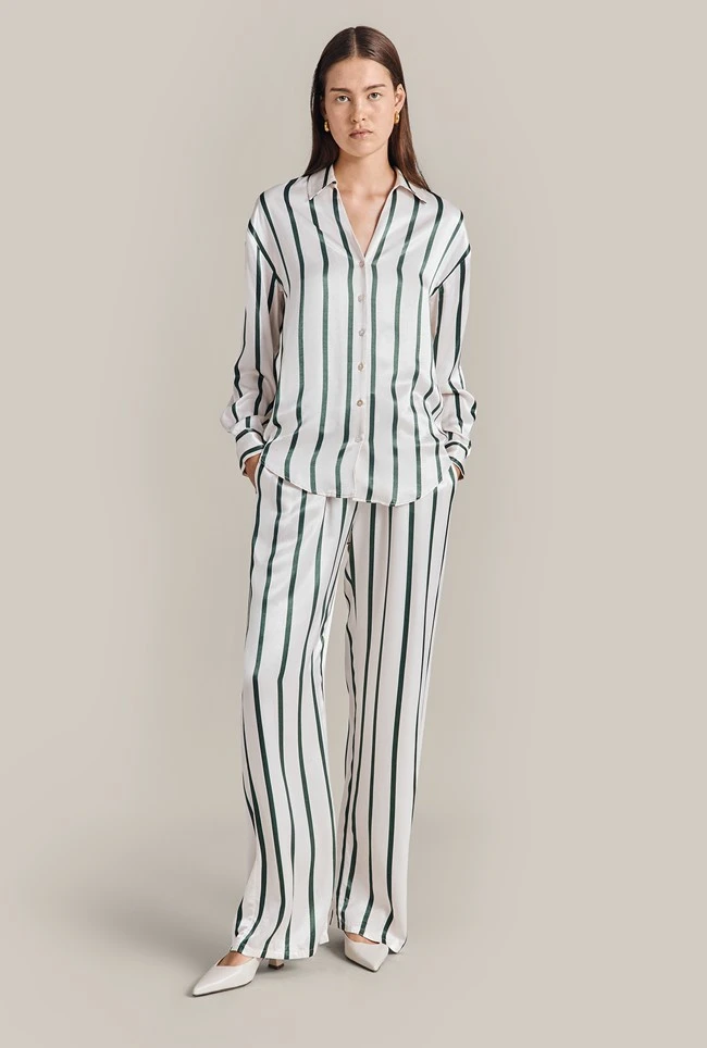 Imogen Satin Wide Leg Trouser Green Stripe Imogen Satin Wide Leg Trouser Green Stripe -Ghost Store P06G003A Z80 29381 650px