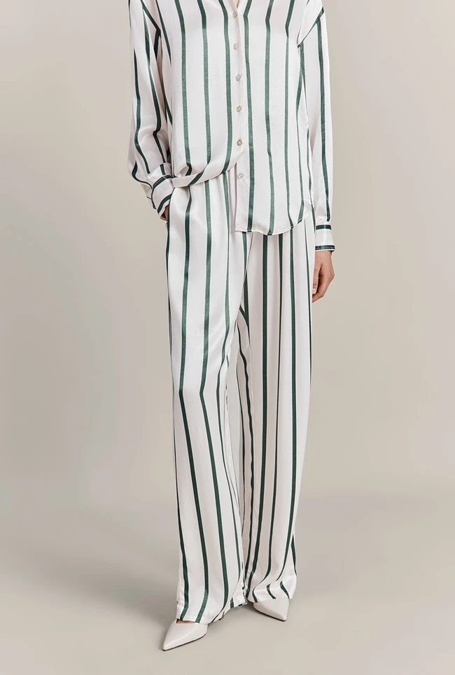 Imogen Satin Wide Leg Trouser Green Stripe Imogen Satin Wide Leg Trouser Green Stripe -Ghost Store P06G003A Z80 29383 650px