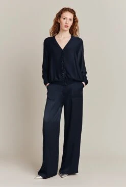 Aurora Satin Cargo Trousers Navy -Ghost Store P06G005 K10 26590 650px 964px