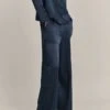 Aurora Satin Cargo Trousers Navy