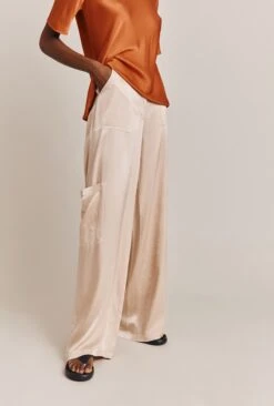 Aurora Satin Cargo Trousers Stone -Ghost Store P06G005 N04 27258 650px 964px