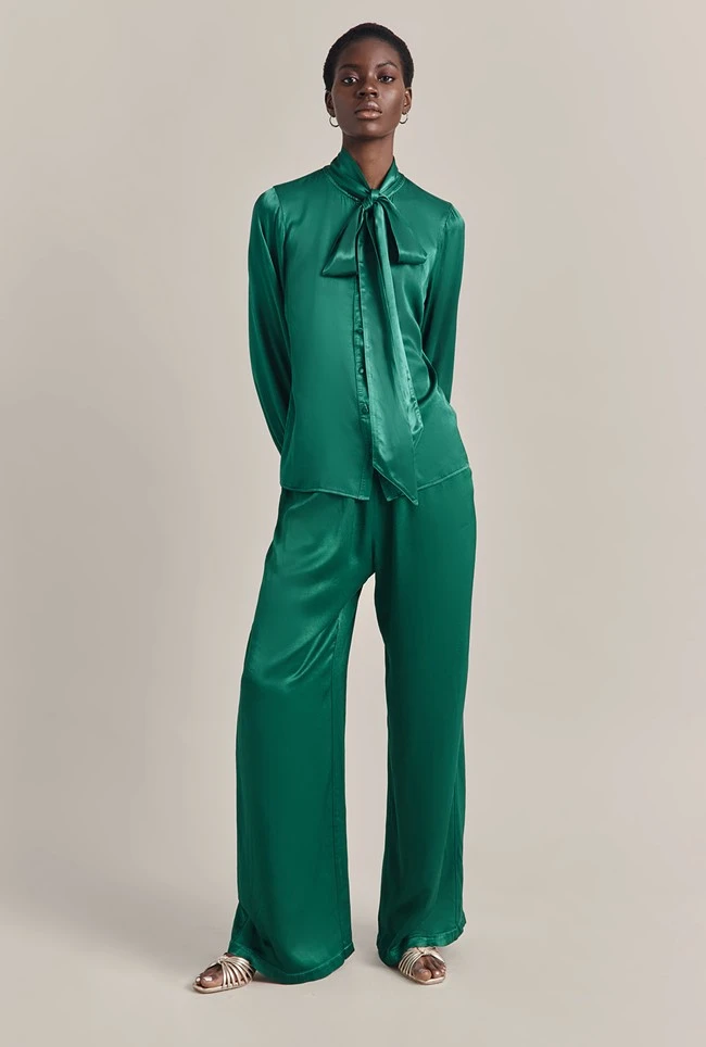 Sylvia Satin Trouser Green Sylvia Satin Trouser Green -Ghost Store P07G010 J30 29737 650px