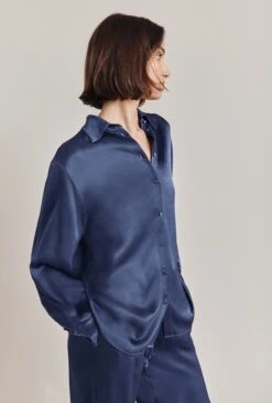 Ellie Satin Shirt Dark Blue -Ghost Store Q06G007A K74 28578 650px 964px