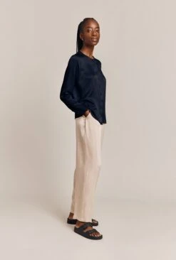 Efie Satin Long Sleeve Blouse Navy -Ghost Store Q06G010 K10 26888 650px 964px