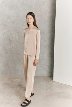 Efie Satin Long Sleeve Blouse Stone -Ghost Store Q06G010 N04 27052 650px 964px