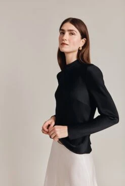 Mika Satin Turtleneck Top Black -Ghost Store Q07G002 A01 28810 650px 964px