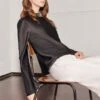 Mika Satin Turtleneck Top Black