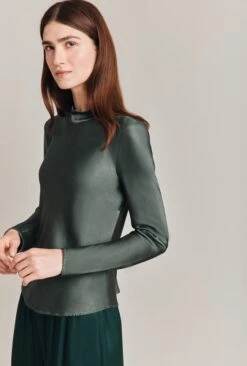 Mika Satin Turtleneck Top Dark Sage -Ghost Store Q07G002 J11 29001 650px 964px