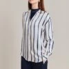Amy Satin Long Sleeve Shirt Navy Stripe