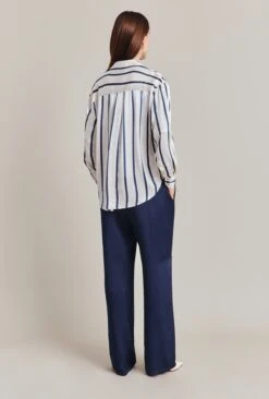 Amy Satin Long Sleeve Shirt Navy Stripe -Ghost Store Q07G009 Z79 28844 650px 964px