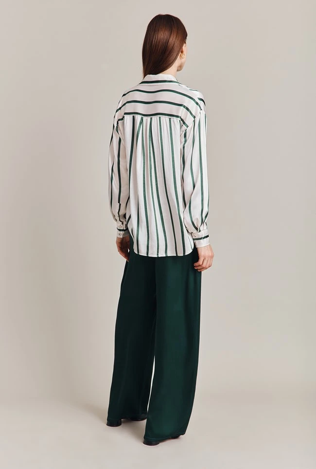 Amy Satin Long Sleeve Shirt Green Stripe Amy Satin Long Sleeve Shirt Green Stripe -Ghost Store Q07G009 Z80 28829 650px
