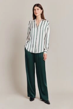 Amy Satin Long Sleeve Shirt Green Stripe 2 Amy Satin Long Sleeve Shirt Green Stripe -Ghost Store Q07G009 Z80 28830 650px 964px