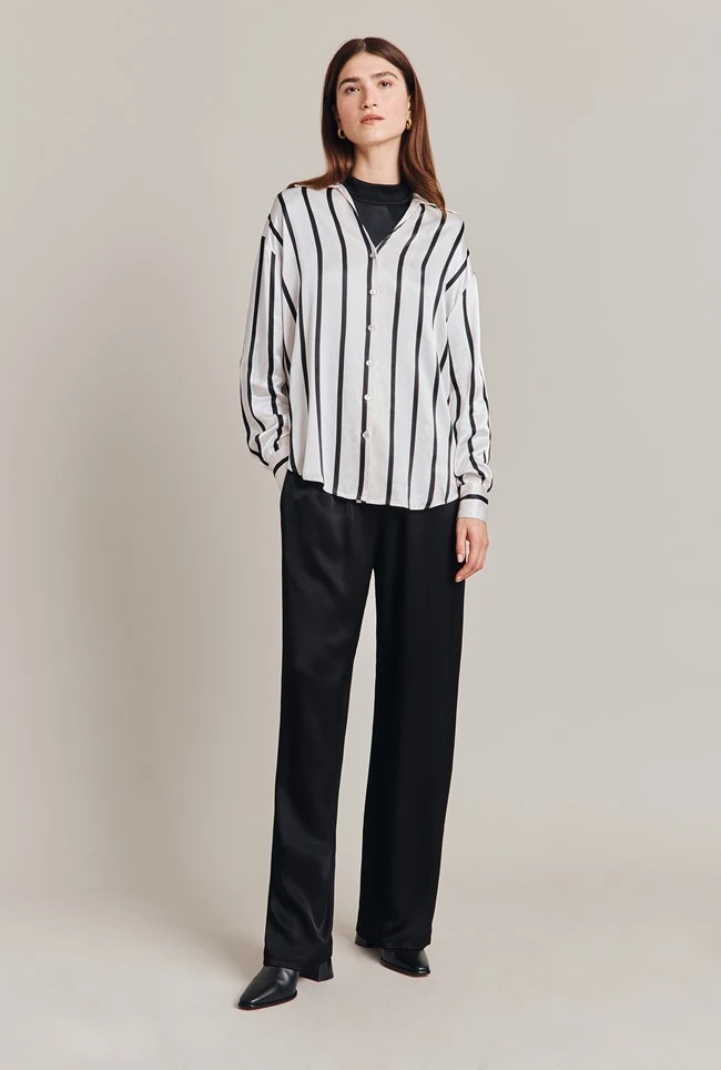 Amy Satin Long Sleeve Shirt Black Stripe Amy Satin Long Sleeve Shirt Black Stripe -Ghost Store Q07G009 Z81 28834 650px