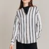 Amy Satin Long Sleeve Shirt Black Stripe