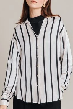 Amy Satin Long Sleeve Shirt Black Stripe 3 Amy Satin Long Sleeve Shirt Black Stripe -Ghost Store Q07G009 Z81 28990 650px 964px