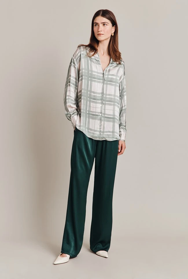 Amy Satin Long Sleeve Shirt Green Check Amy Satin Long Sleeve Shirt Green Check -Ghost Store Q07G009 Z82 28837 650px