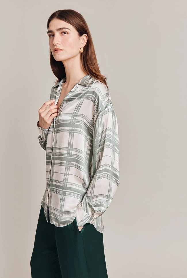 Amy Satin Long Sleeve Shirt Green Check Amy Satin Long Sleeve Shirt Green Check -Ghost Store Q07G009 Z82 28839 650px