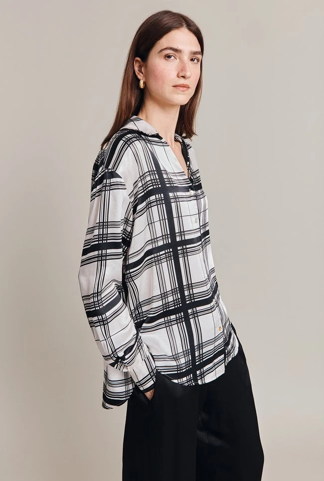 Amy Satin Long Sleeve Shirt Black Check Amy Satin Long Sleeve Shirt Black Check -Ghost Store Q07G009 Z83 28846 650px