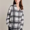 Amy Satin Long Sleeve Shirt Black Check