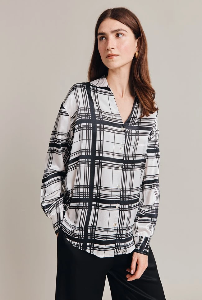 Amy Satin Long Sleeve Shirt Black Check Amy Satin Long Sleeve Shirt Black Check -Ghost Store Q07G009 Z83 28847 650px