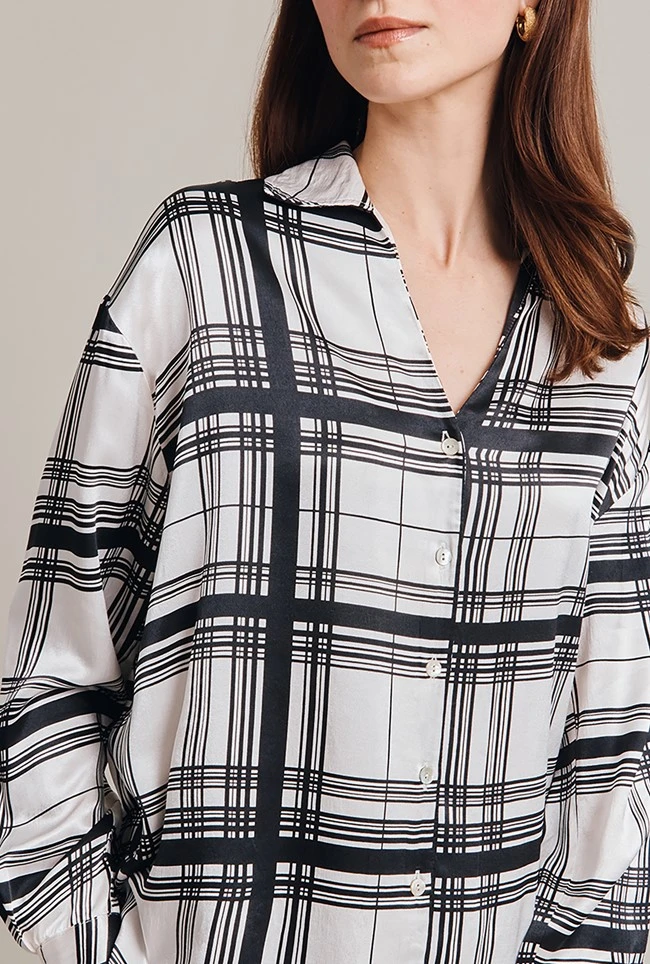 Amy Satin Long Sleeve Shirt Black Check Amy Satin Long Sleeve Shirt Black Check -Ghost Store Q07G009 Z83 28996 650px