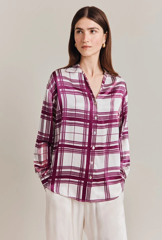 Amy Satin Long Sleeve Shirt Purple Check Amy Satin Long Sleeve Shirt Purple Check -Ghost Store Q07G009 Z84 28850 650px
