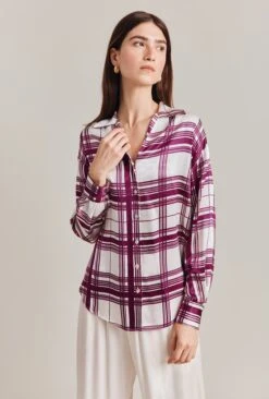 Amy Satin Long Sleeve Shirt Purple Check 2 Amy Satin Long Sleeve Shirt Purple Check -Ghost Store Q07G009 Z84 28851 650px 964px