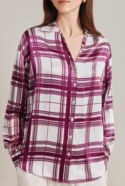 Amy Satin Long Sleeve Shirt Purple Check 4 Amy Satin Long Sleeve Shirt Purple Check -Ghost Store Q07G009 Z84 28994 650px 964px
