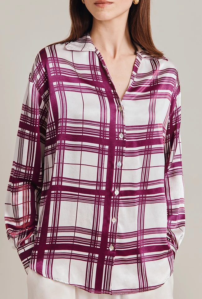 Amy Satin Long Sleeve Shirt Purple Check Amy Satin Long Sleeve Shirt Purple Check -Ghost Store Q07G009 Z84 28994 650px