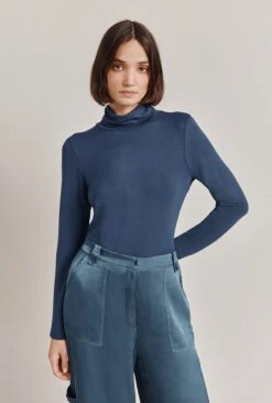 Fern Roll Neck Top Navy