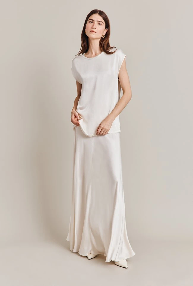 Melody Satin Short Sleeve Top Ivory Melody Satin Short Sleeve Top Ivory -Ghost Store Q07G019 M12 29010 650px