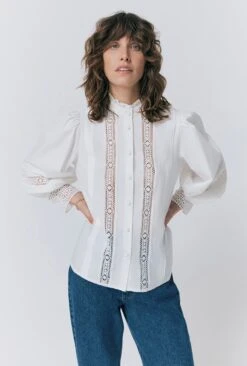 Kady Lace Trim Cotton Blouse