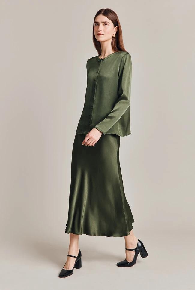 Luna Satin Slip Skirt Thyme Luna Satin Slip Skirt Thyme -Ghost Store S05G002A J96 28591 650px