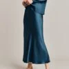 Luna Satin Slip Skirt Dark Denim