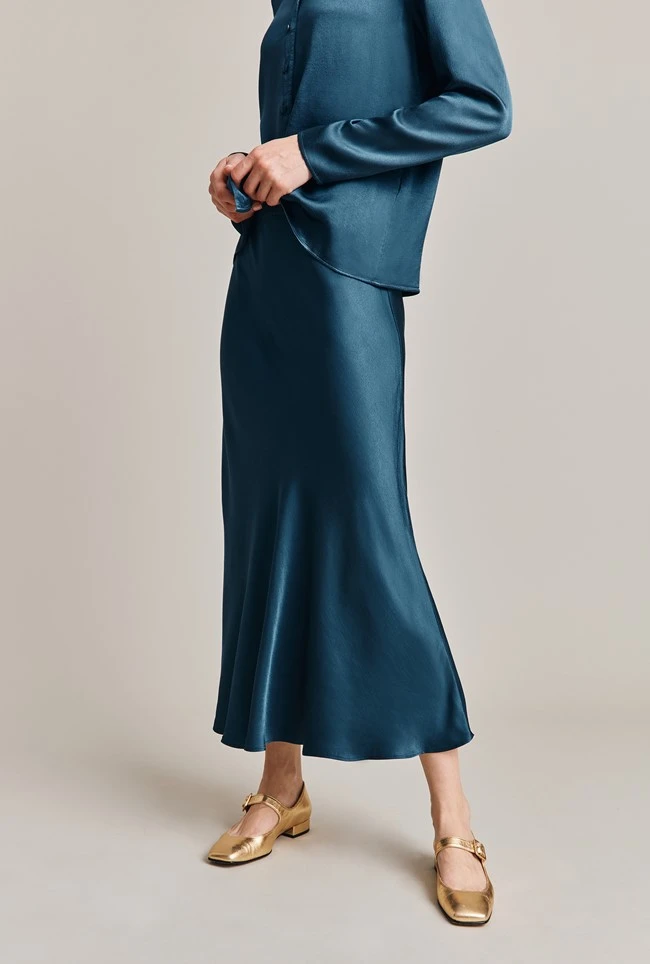 Luna Satin Slip Skirt Dark Denim Luna Satin Slip Skirt Dark Denim -Ghost Store S05G002A K04 28655 650px