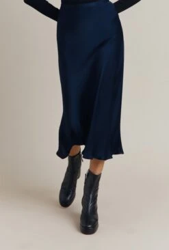 Luna Satin Slip Skirt Navy