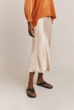 Luna Satin Slip Skirt Stone