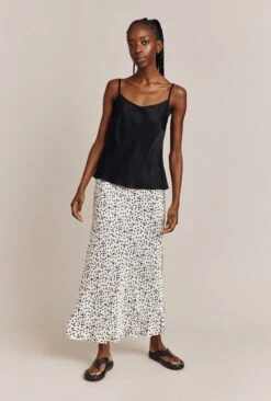 Emma Satin Slip Midi Skirt Cream Spot -Ghost Store S06G002 Z15 26994 650px 964px