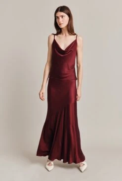 Eileen Satin Midi Skirt Claret -Ghost Store S07G004 G36 28926 650px 964px